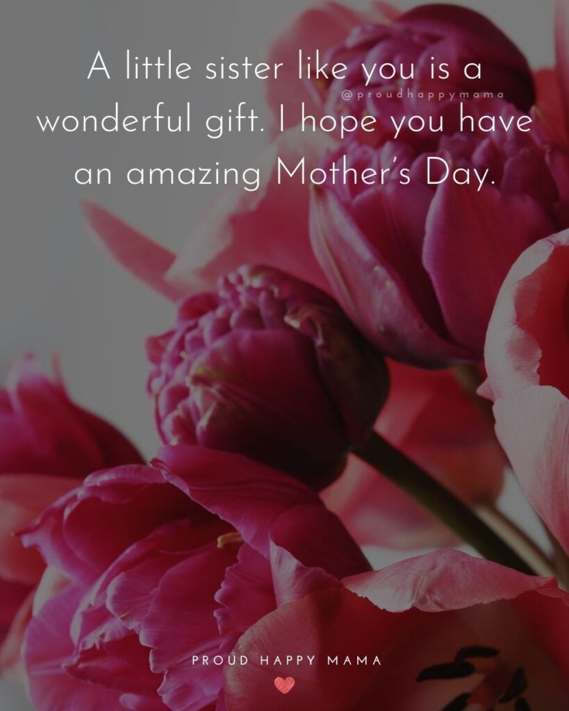 Happy Mothers Day Sister Quotes - A little sister like you is a wonderful gift. I hope you have an amazing Mother’s Day.’