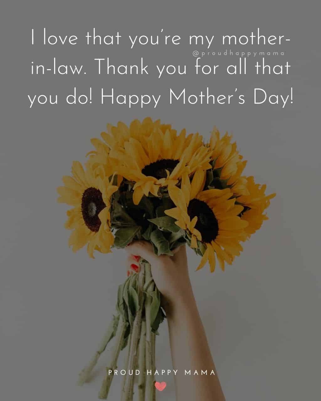 Happy Mothers Day Quotes For Mother In Law - I love that you’re my mother in law. Thank you for all that you do! Happy Mother’s Day!’