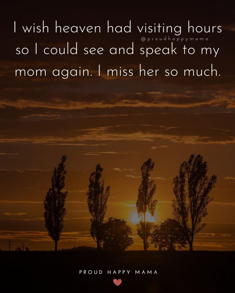 Missing Mom Quotes - I wish heaven had visiting hours so I could see and speak to my mom again. I miss her so much.’