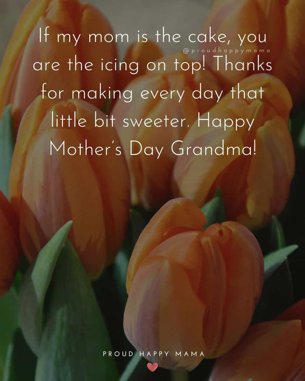 Happy Mothers Day Quotes To Grandma - If my mom is the cake, you are the icing on top! Thanks for making every day that