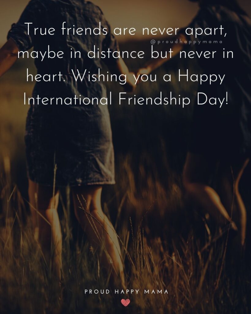 Happy International Friendship Day Quotes - True friends are never apart, maybe in distance but never in heart. Wishing you a