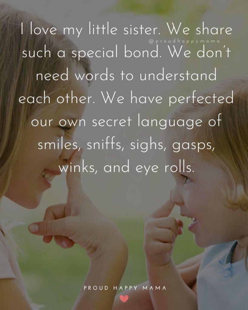 I Love My Sister Quotes- I love my little sister. We share such a special bond. We don’t need words to understand each other.
