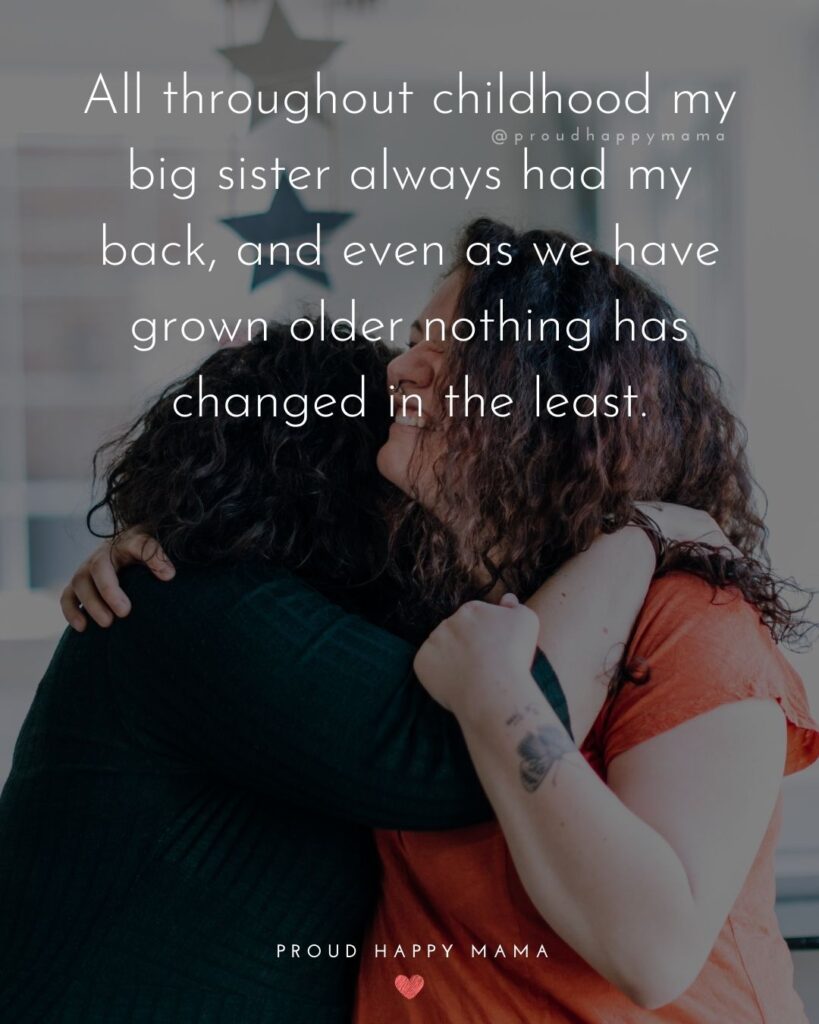 Big Sister Quotes - All throughout childhood my big sister always had my back, and even as we have grown older nothing has