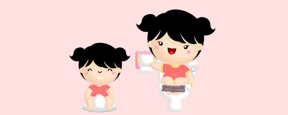 A little toddler from potty training to toilet bowl