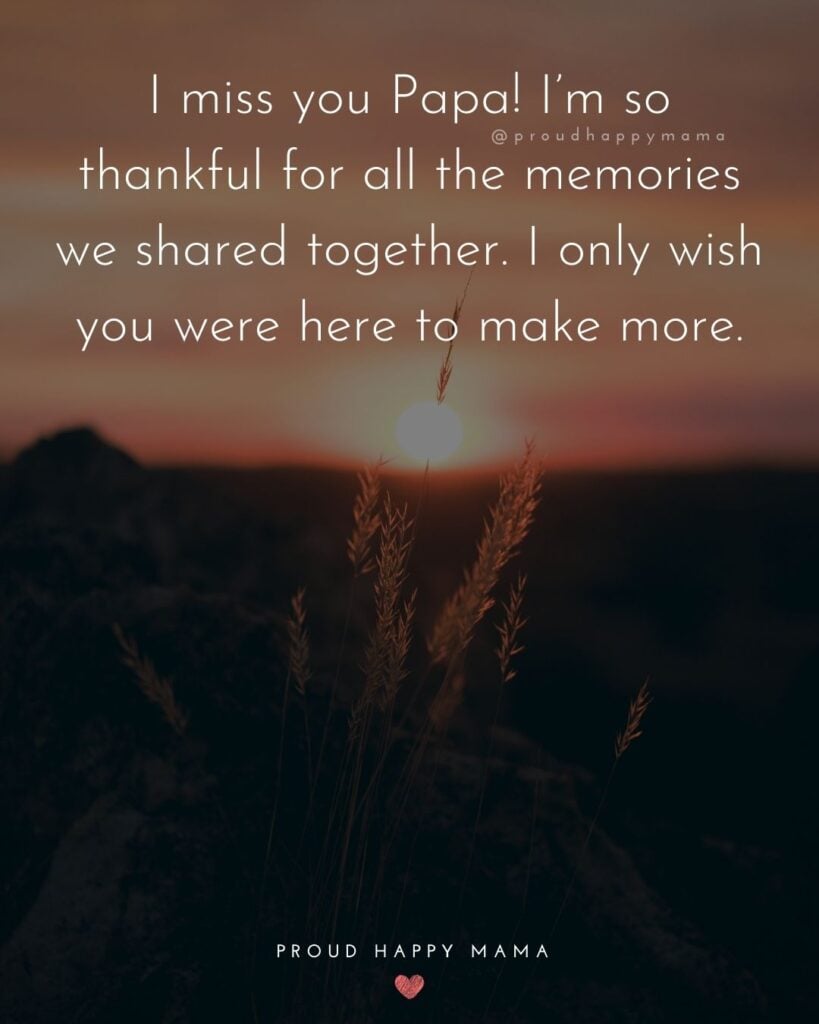 Missing Dad Quotes - I miss you Papa! I’m so thankful for all the memories we shared together. I only wish you were here to make