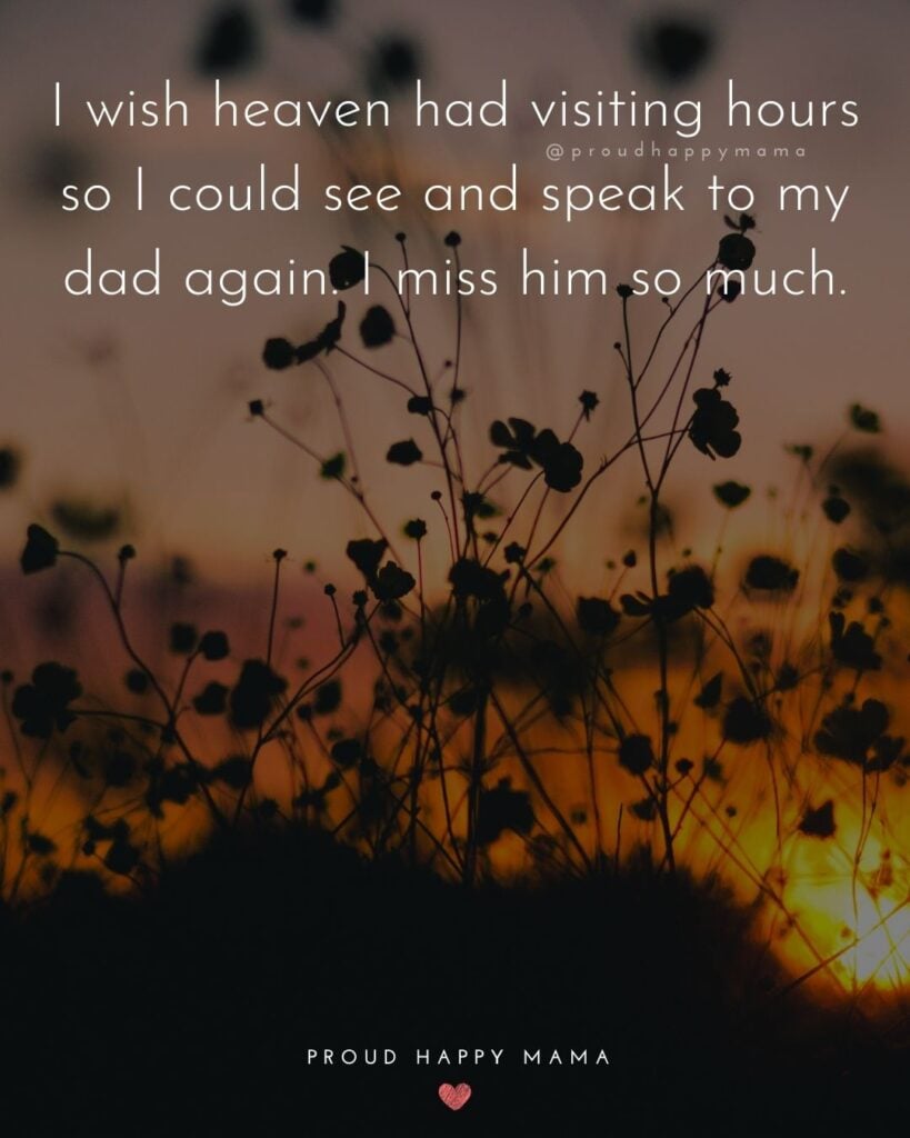 Missing Dad Quotes - I wish heaven had visiting hours so I could see and speak to my dad again. I miss him so much.