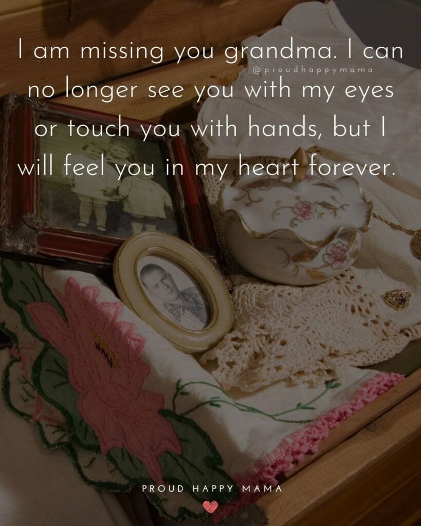 Missing Grandma Quotes - I am missing you grandma. I can no longer see you with my eyes or touch you with hands, but I will feel you in my heart forever.