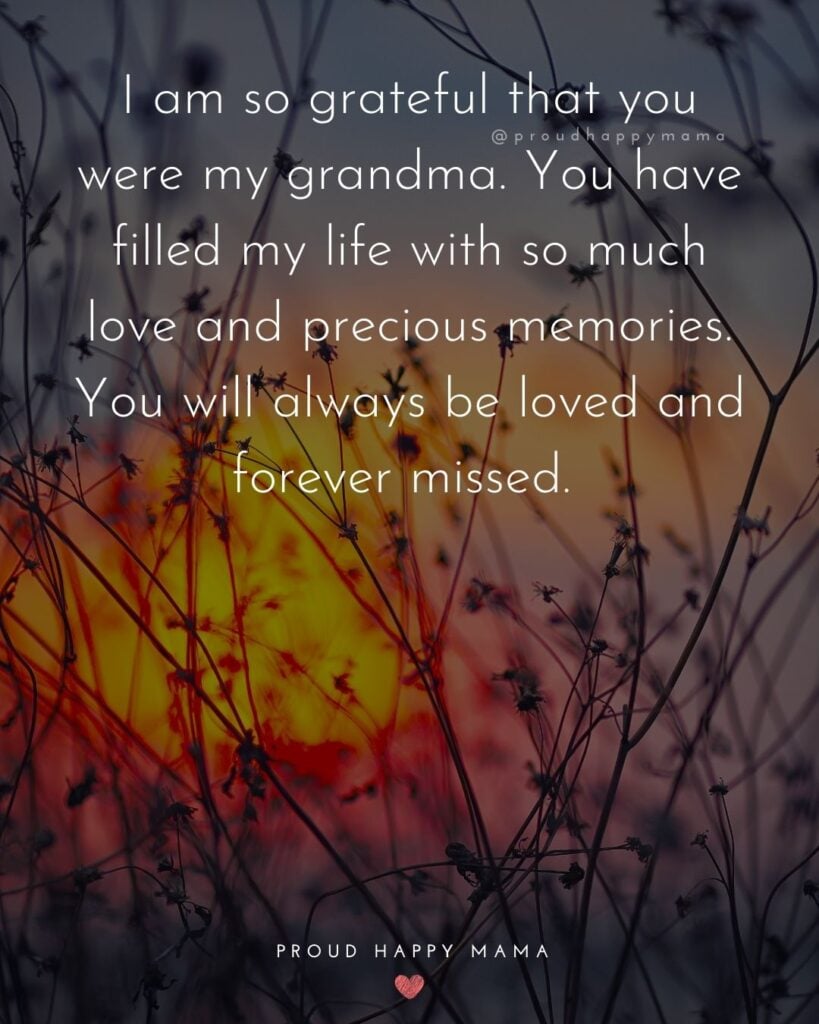 Missing Grandma Quotes - I am so grateful that you were my grandma. You have filled my life with so much love and precious memories. You will always be loved and