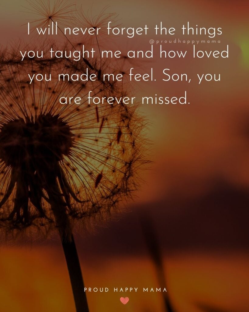 Missing Son Quotes - I will never forget the things you taught me and how loved you made me feel. Son, you are forever missed.
