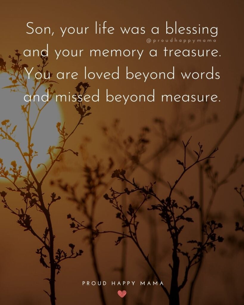 Missing Son Quotes - Son, your life was a blessing and your memory a treasure. You are loved beyond words and missed beyond measure.
