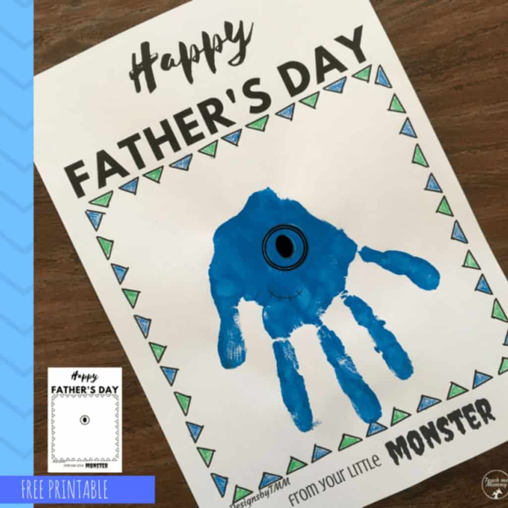 Handmade handprint monster fathers day card.