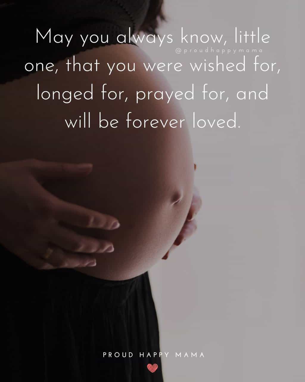 Pregnancy quotes - 'May you always know, little one, that you were wished for, longed for, prayed for, and will be forever loved.'
