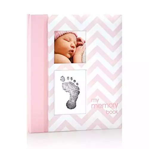 Pearhead First 5 Years Chevron Baby Memory Book with Clean-Touch Baby Safe Ink Pad to Make Baby's Hand or Footprint Included