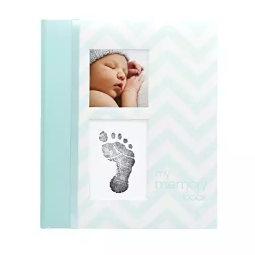 Pearhead First 5 Years Chevron Baby Memory Book with Clean-Touch Baby Safe Ink Pad to Make Baby’s Hand or Footprint Included