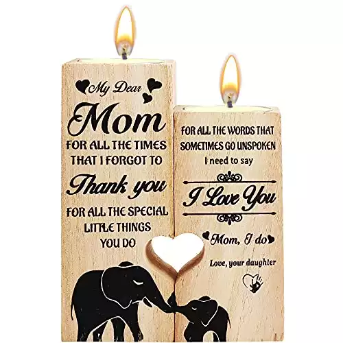 Wooden Mom And Daughter Candle Holder Set