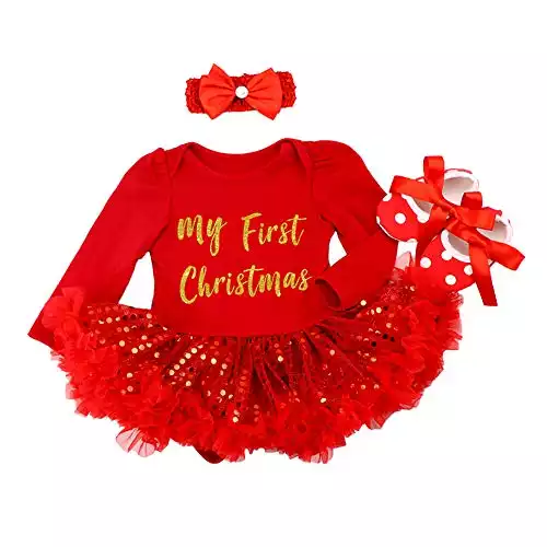 Baby Girls My First Christmas Outfit Xmas Tutu Dress Set