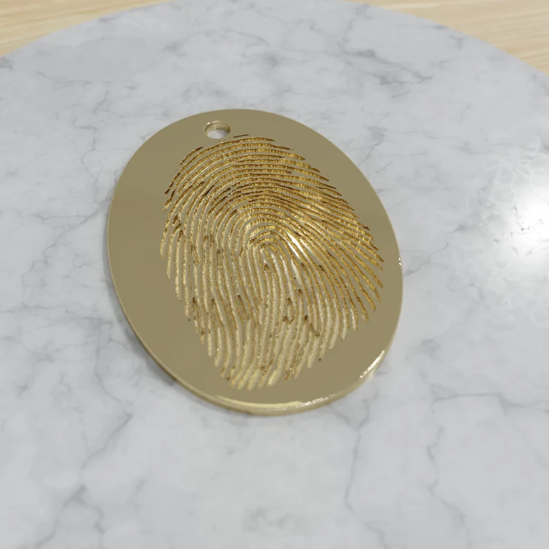 Fingerprint Charm Necklace Solid Gold Pendant