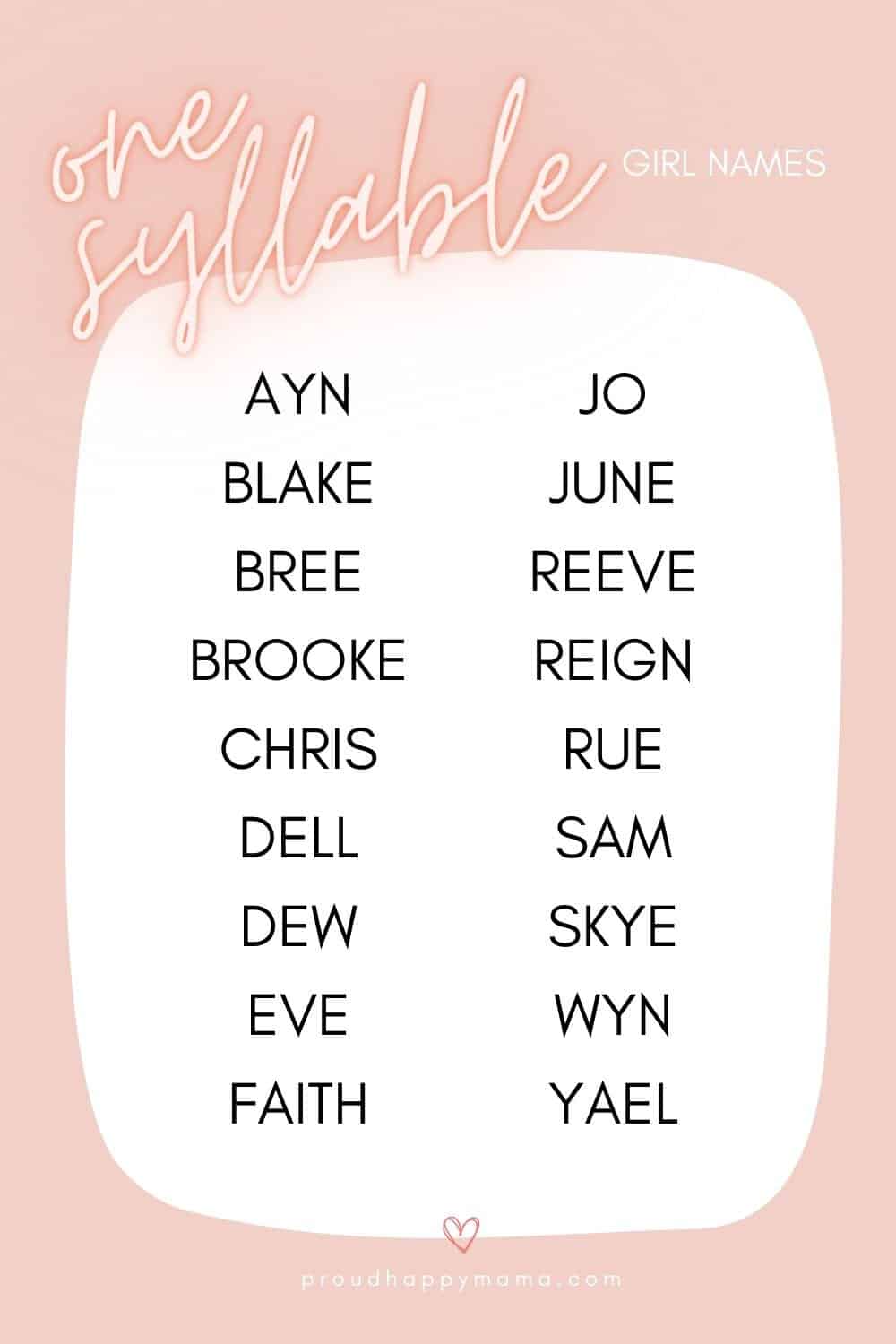 one syllable girl names