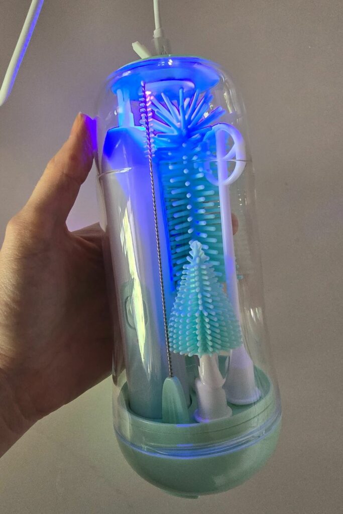 mommed electric bottle brush in container with uv light